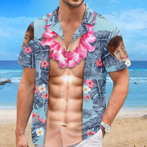 Custom Photo Tropical Hawaiian Shirt, Summer Vacation Gift, Gift For Family Members, Custom Face Shirt