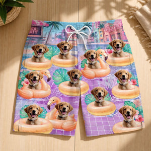 Custom Photo Tropical Hawaiian Aloha Men Beach Shorts - Personalized Summer Vacation And Travel Gifts For Dog Cat Lovers