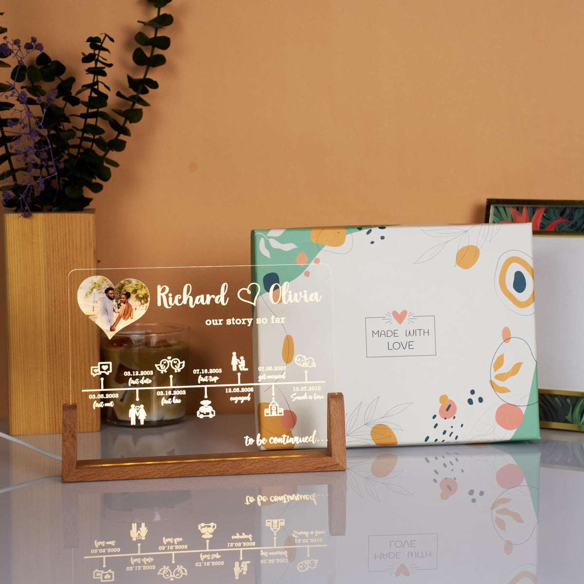 Personalized Love Story Timeline Decor Light Up, Customizable Anniversary Gift For Wife, Your Custom Love Story, Couple Gift