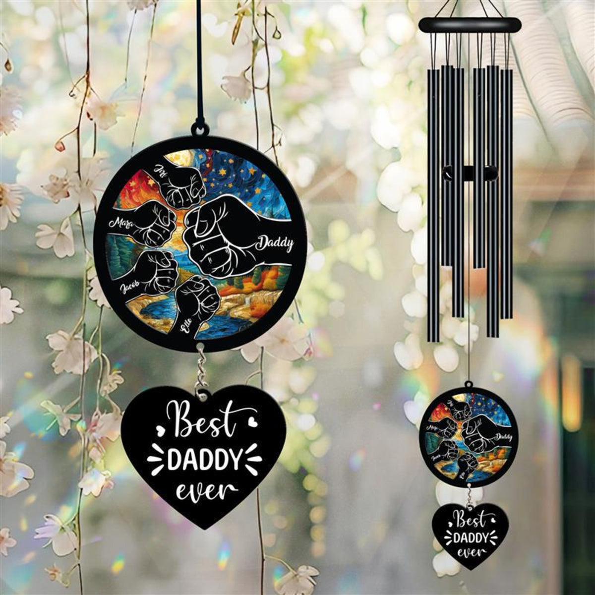 Personalized Wind Chime For Father's Day, Best Dad Ever, Fist Bump, Dad and Kids, Custom Kid Names, Unique Gift, Gift For Papa