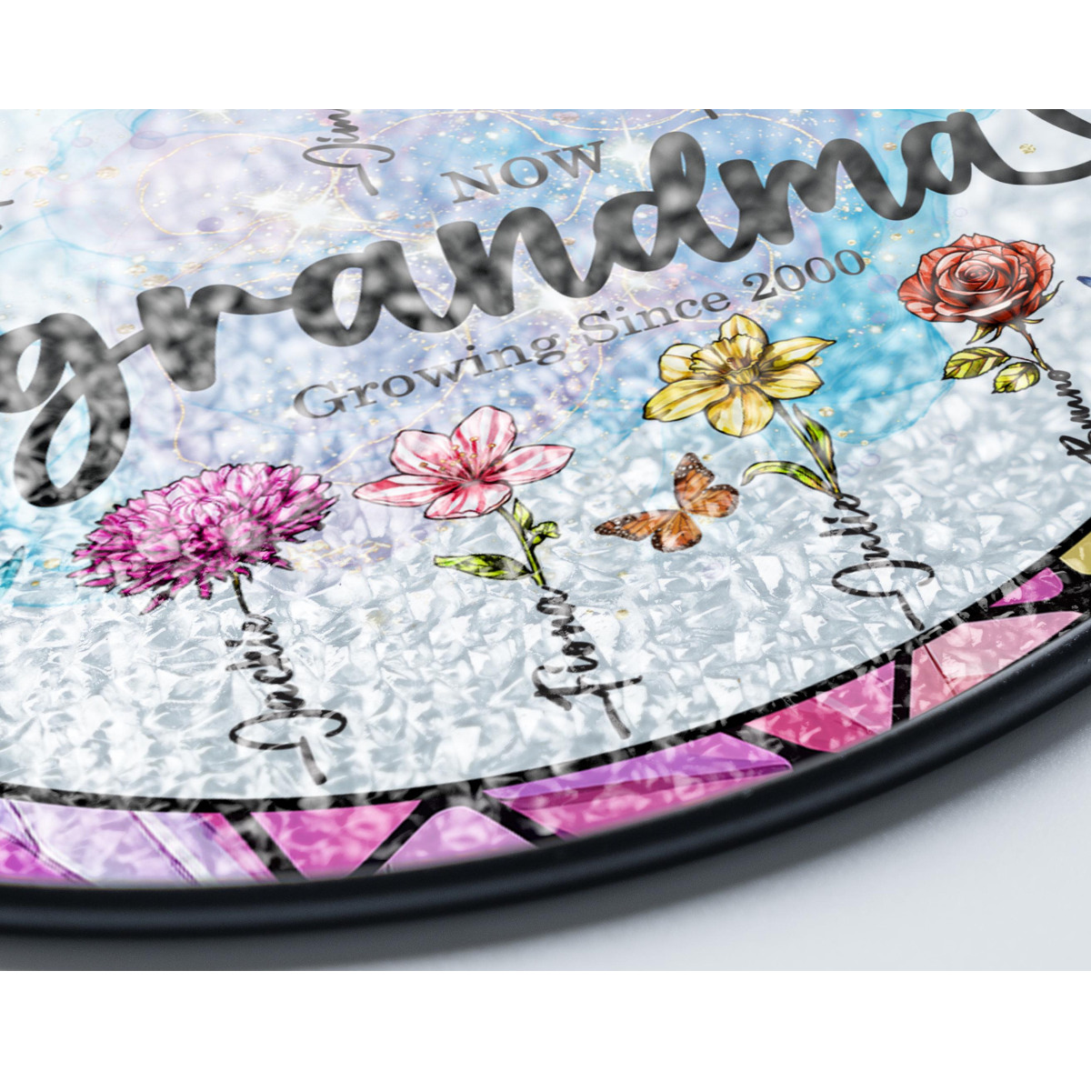 First Mom now Grandma Stained Glass Suncatcher, Grandma's Garden Suncatcher, Birth Flower Stained Glass Suncatcher Mothers Day Gift For Mom