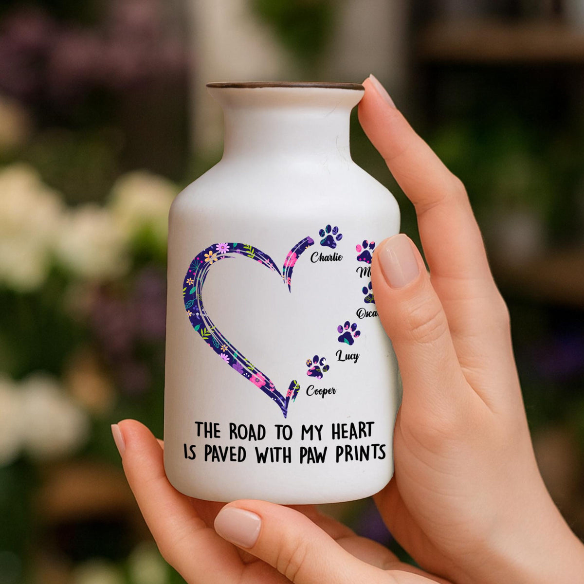 Personalized Pet Flower Pot, Custom Paw Print Vase, Dog Lover Gift, The Road to My Heart Is Paved With Paw Prints