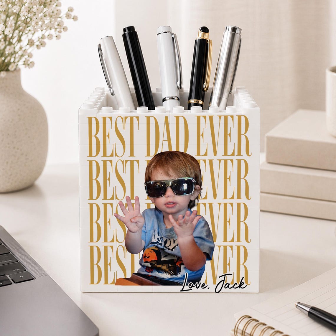 Personalized Photo Dad Building Block Pen Holder, Brick Photo Pencil Pot, Fathers Day Gift, Gift for Dad, Fathers Day Gift from Kids
