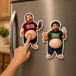 Funny Daddy Face Squishy Belly Fridge Magnet, Personalized Father's Day Gift For Husband, Custom Dad Photo Magnet, Gift From Son Daughter