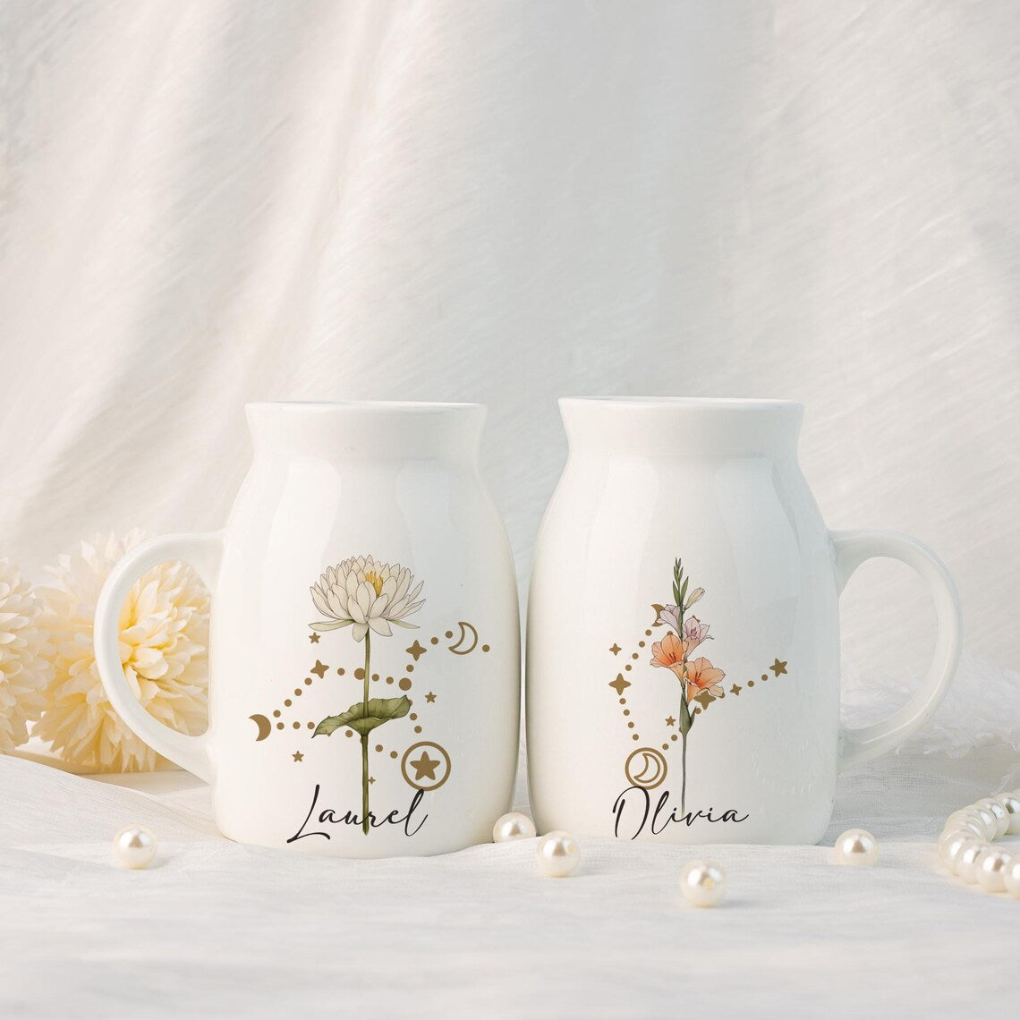 Personalized Birth Flower Vase, Zodiac Sign Vase, Birthday Gift, Flower Vase with Constellation Sign, Mini Ceramic Vase, Housewarming Gift