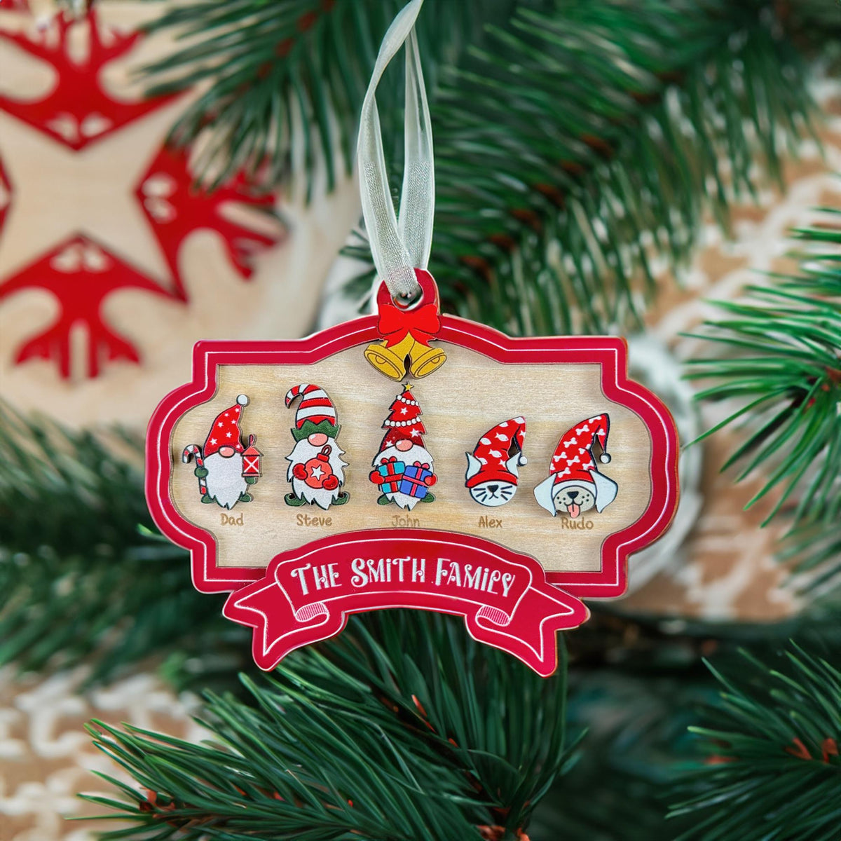 Family Ornament Personalized, Gnome Family Ornaments for Xmas Tree, Custom Family Ornament