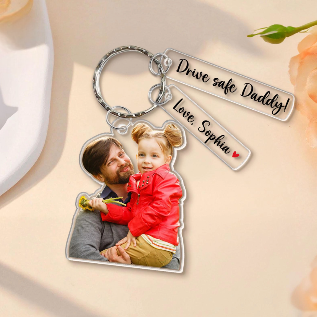 Custom Daddy Photo Acrylic Keychain, Father's Day Gift For Dad, From Son Daughter, Custom Baby Photo Keychain, Drive Safe Daddy,New Dad Gift