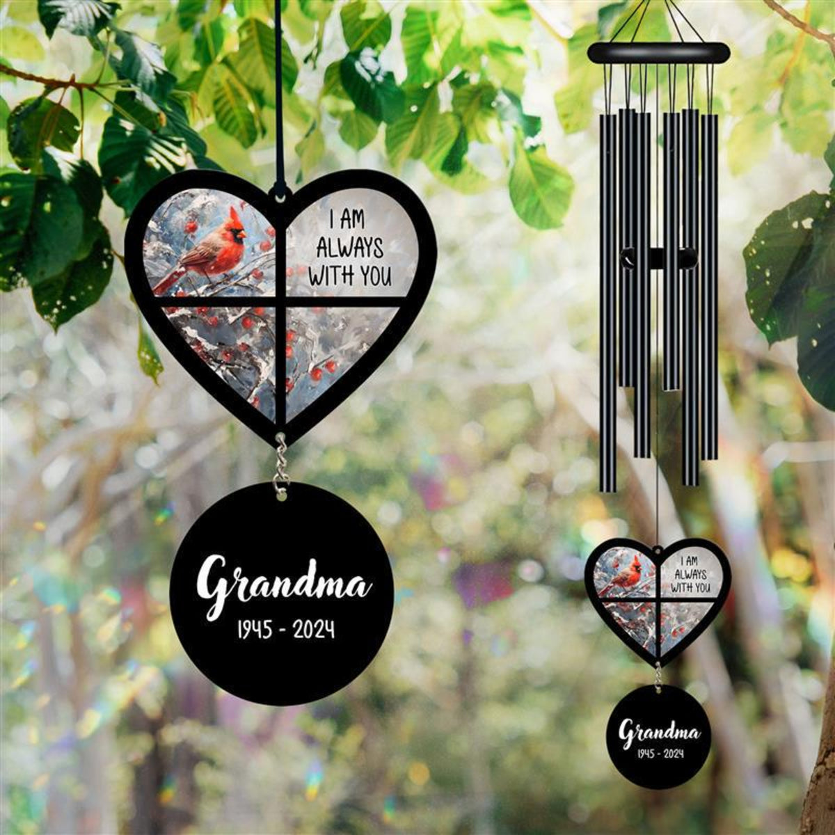 Personalized Memorial Wind Chime, Red Bird Wind Chime, Cardinal Bird Suncatcher Wind Chime, In Loving Memory, Family Gift, Love Family
