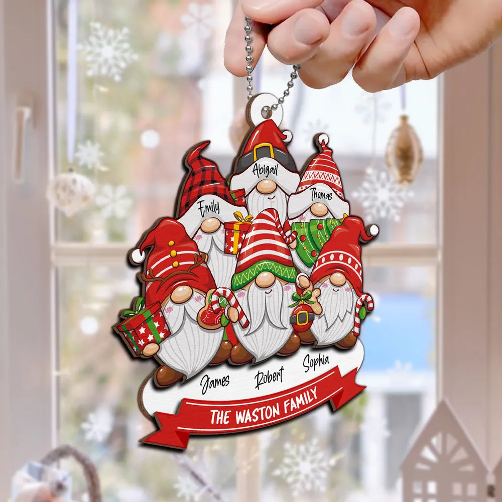 Christmas Gnome Family - Personalized 2-Layer Wooden Ornament - Christmas Gift For Family
