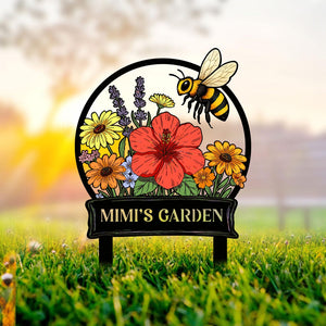 Custom Bee Garden Sign with Stakes, Mother's Day Gift for Mimi, Bee Floral Yard Stake, Flower Bed Decor, Gardener Gift, Nana's Blessings