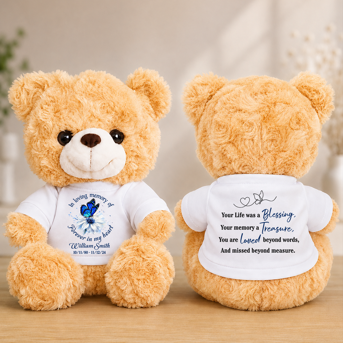 Memorial Butterfly Forever In My Heart Teddy Bear - Memorial Gift - Personalized Plush Bear