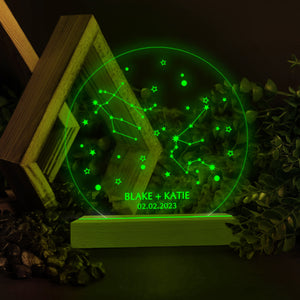 Custom Zodiac Led Light, Valentines Day Gift, Zodiac Night Light, Custom Couples Plaque, Our First Date, Anniversary Plaque, Valentines Gift