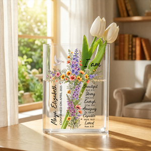 Floral Cross Journal With Custom Name Clear Acrylic Book Vase for Flowers, Transparent Flower Vase for Home Decor