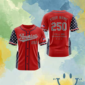 Personalized America 250 Jersey, 4th of July Baseball Shirt, USA Patriotic Jersey, Custom Name Number Independence Day Outfit