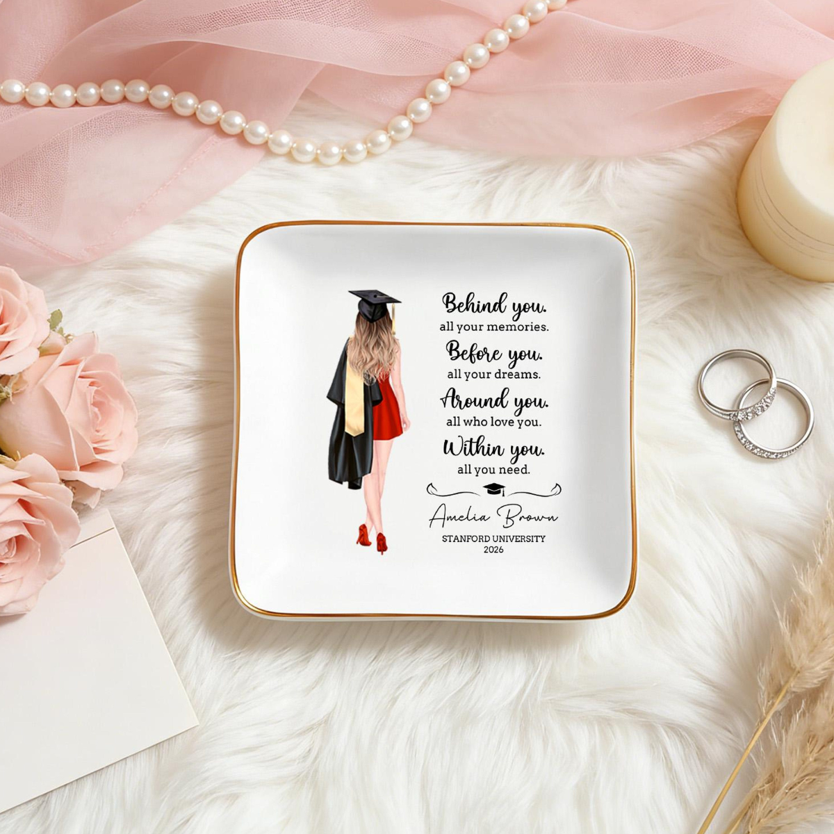 Personalized Graduation Jewelry Dish, Ceramic Graduation Ring Holder, Trinket Tray For Daughter, Custom Graduation Gift For Her, Class of 2026