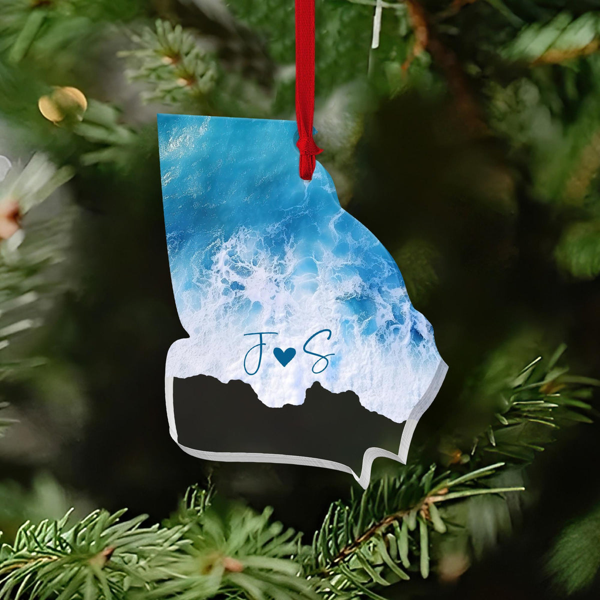 Personalized Engagement Ornament, Custom State Beach Engagement Ornament, Christmas Gift For Couples, Anniversary Gift, Engagement 2025 Gift