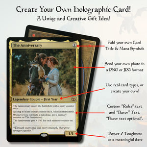 Custom MTG Style Trading Card: Personalized Anniversary, Wedding, Pet, Fathers Day, Mothers Day, Birthday, Gift.