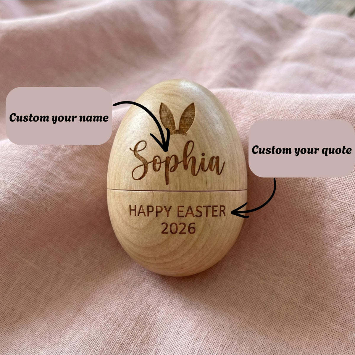 Personalized Wooden Easter Egg, Hollow Fillable Keepsake, Custom Name Easter Gift, Cute 1st Easter Basket Stuffer, Play Kitchen Toy Egg, Newborn
