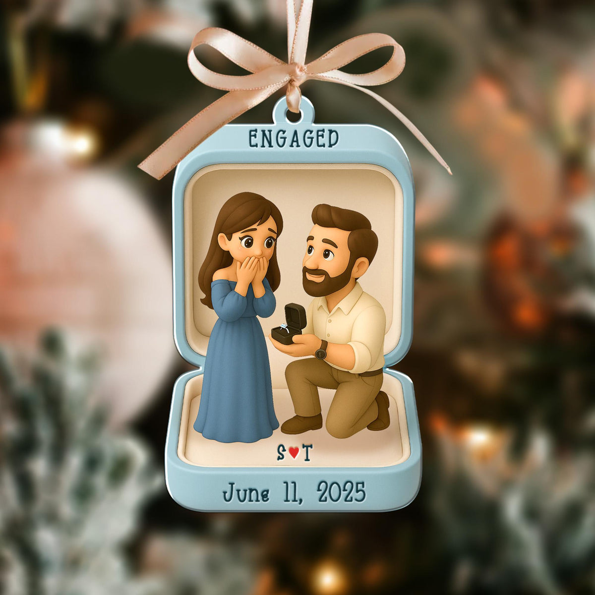 First Christmas Engaged 2025 Ornament, Custom Proposal Photo Figure Ornament, Personalized Engagement Keepsake, Christmas Gift For Couples