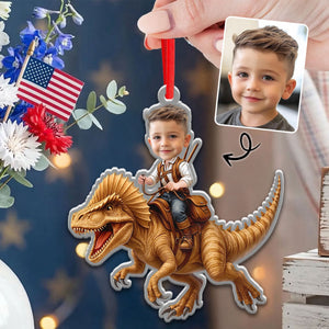 Custom Photo Kid Riding Dinosaur - Personalized Custom Shaped Acrylic Ornament