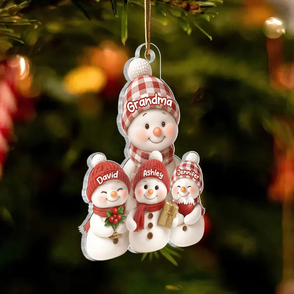 Christmas Holiday Snowman Grandma and Grandkids - Personalized Acrylic Ornament - Christmas Gift for Grandma, Grandkids