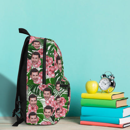 Custom Backpack with Face Photo and Hawaii Flowers Pattern, Personalized Back to School Bag Gift, First day of School