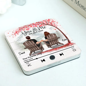 Romantic Mountain Landscape with Blossom Tree Sitting Couple - Personalized Music Magnet - Valentine's Day Gift For Couple