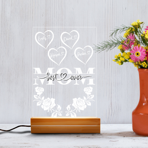 Best Mom Ever With Roses And Hearts - Personalized 3D LED Light Wooden Base - Gift For Mom, Mother's Day Gift