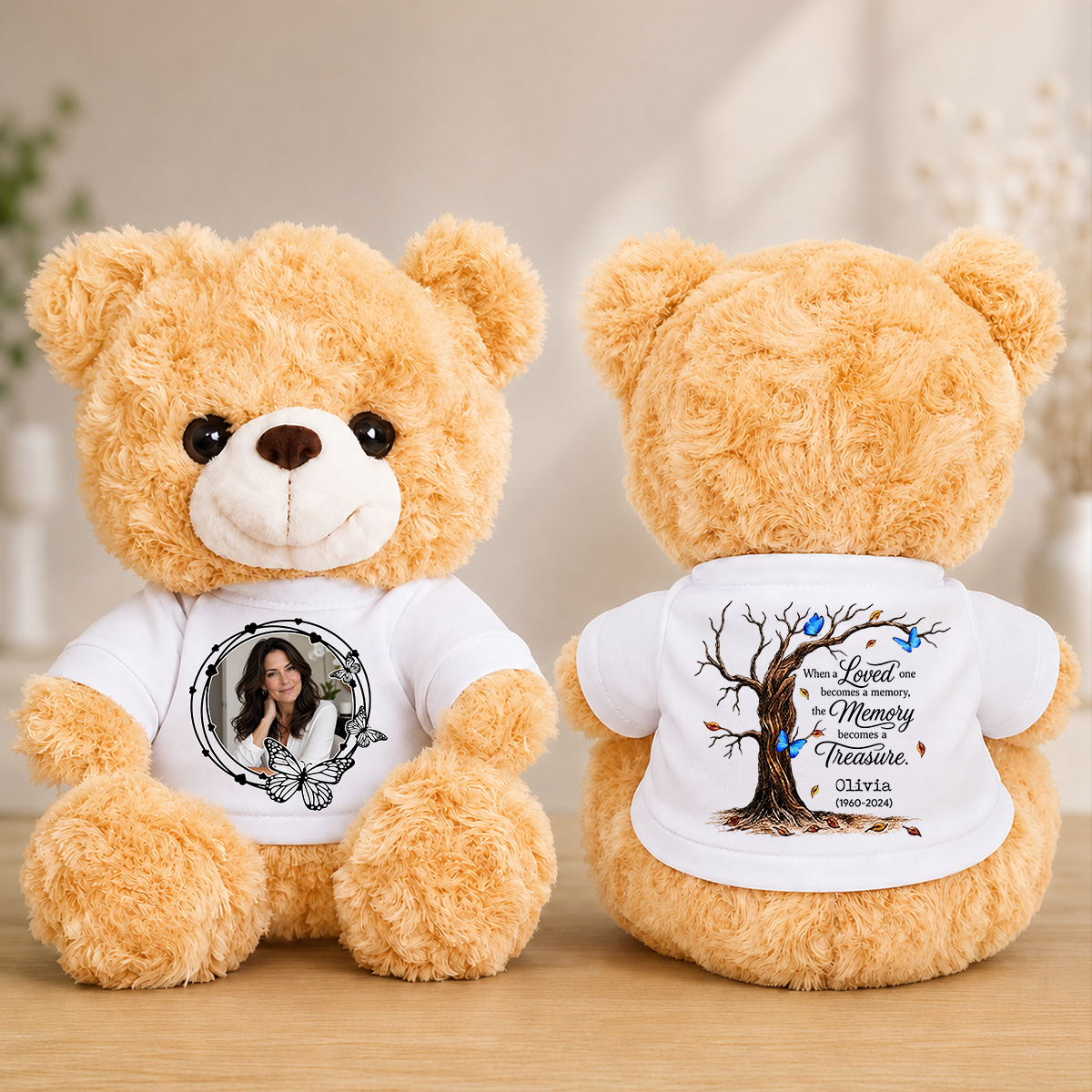 Memorial Tree Butterflies Cardinals Teddy Bear - Memorial Gift - Personalized Plush Bear