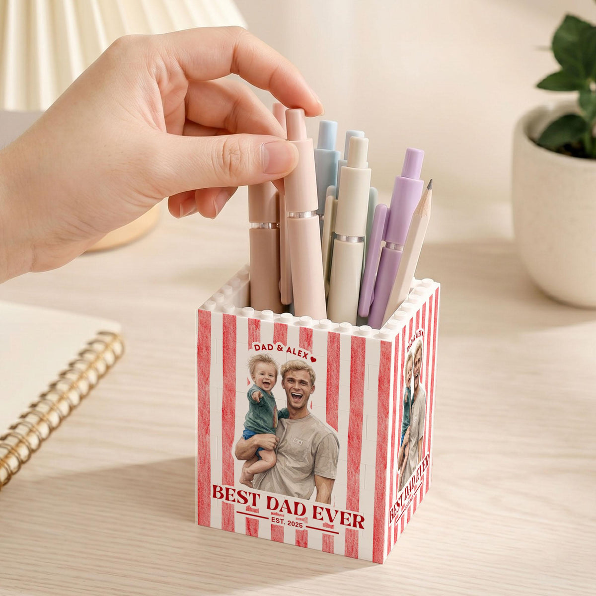 Personalized Best Dad Ever Photo Building Pen Holder, Custom Dad And Kids Photo Building Block, Father s Day Gift, New Dad Gift
