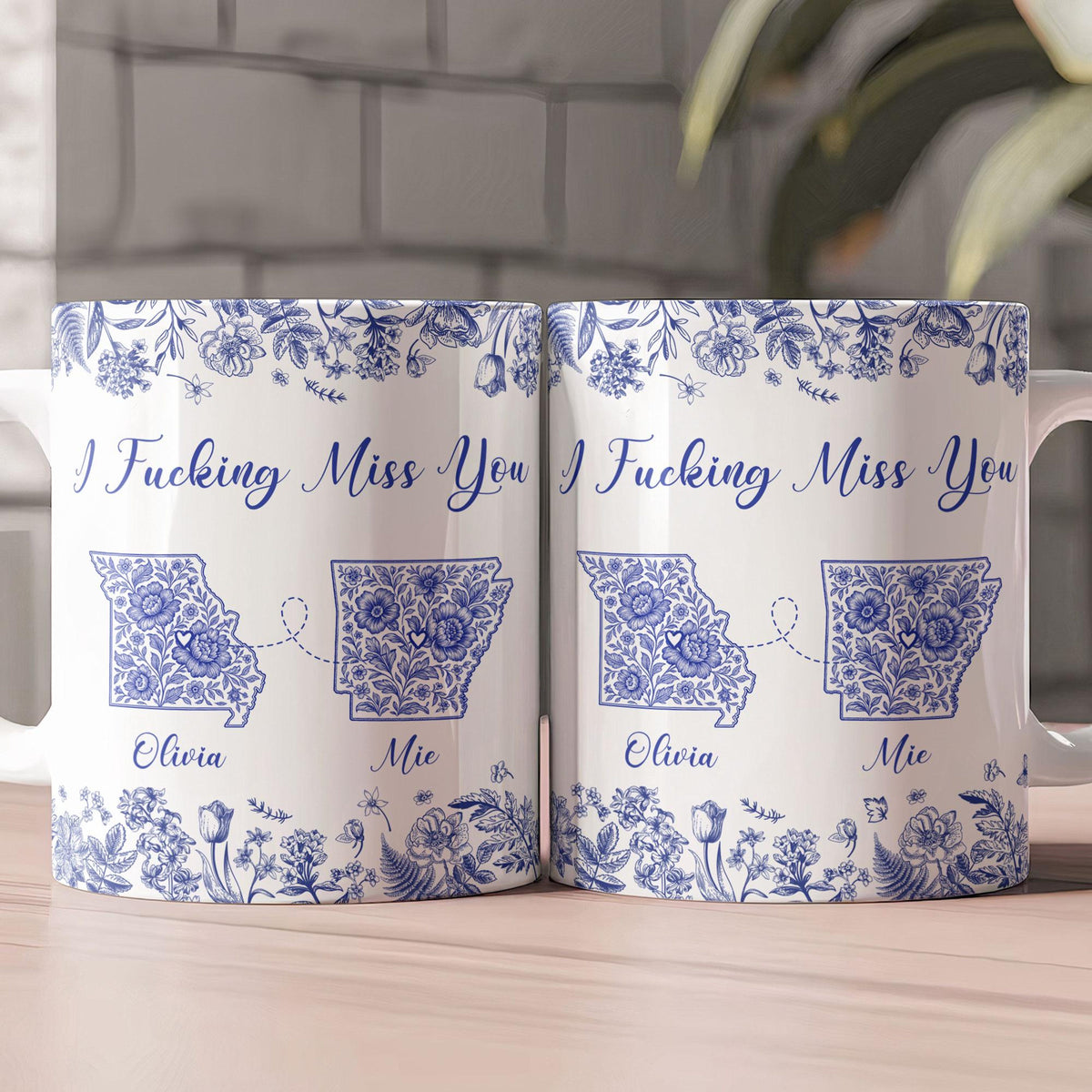 Long Distance Relationship I Miss You Toile De Jouy Custom States, Personalized Mug, Custom Multi States, Friend Gift for Best Friends