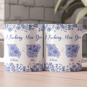 Long Distance Relationship I Miss You Toile De Jouy Custom States, Personalized Mug, Custom Multi States, Friend Gift for Best Friends