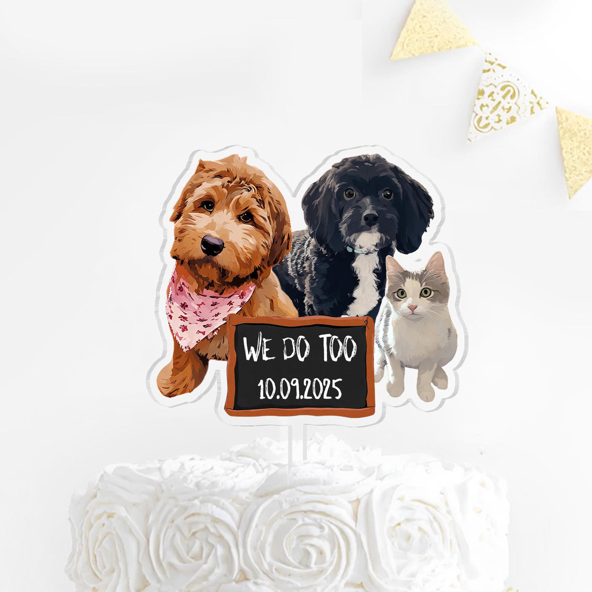 Personalized Pet Portrait Photo Wedding Cake Topper, Custom Dog Photo Cake Topper, Dog Owner Party Favors Decor, Wedding Party Favors