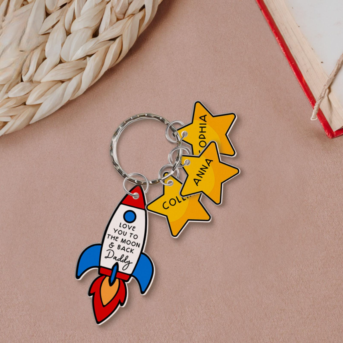 Love You To The Moon Keychain, Personalized Dad Keyring with Kid Names, Father's Day Gift from Son Daughter, Gift for Husband, New Dad Gift