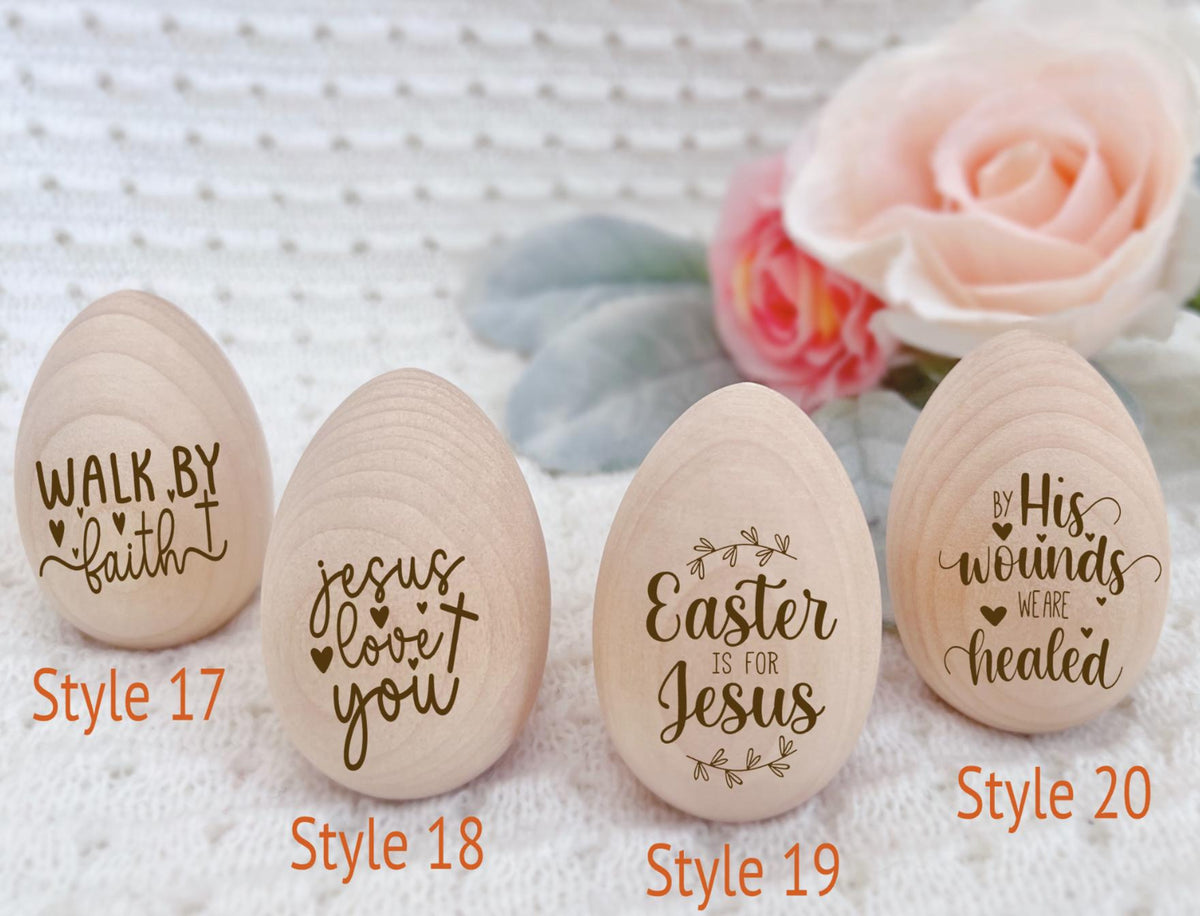 Personalized Engraved Wooden Egg for Easter Egg Basket, Easter egg table setting, Easter tray Easter Christian decor, He is risen