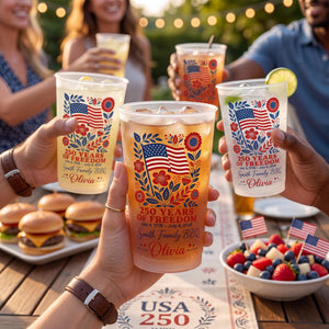 Personalized 4th of July Frosted Cup, 250 Years of Freedom Cup, Custom Family BBQ Party Cups, Independence Day 2026, Patriotic Plastic Cups