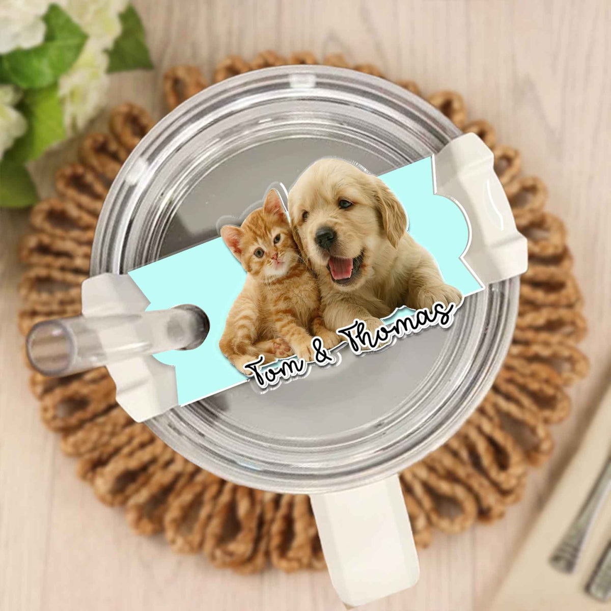 Personalized Photo Tumbler Name Tag, Tumbler Name Plate Topper, Custom Pet Accessories Tumbler Tag, Gift For Best Friends