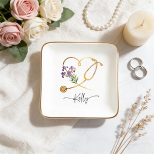 Personalized Nurse Ring Dish: Nurse Graduation Jewelry Dish, Stethoscope Trinket Dish With Name, Nurse Retirement Keepsake, Nurse Day Gift