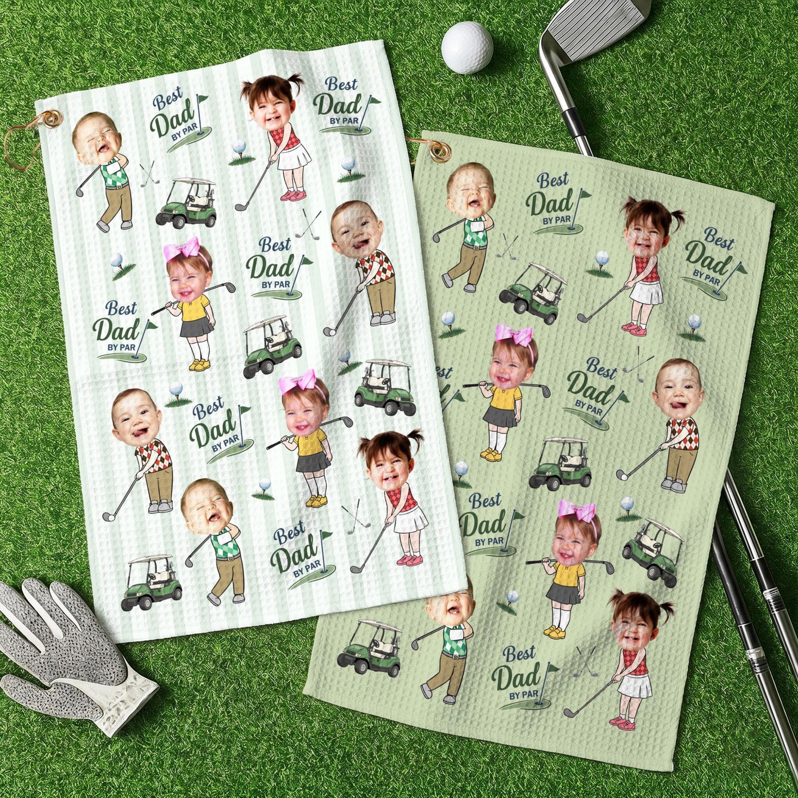 Personalized Baby Photo Golf Towel for Dad, Kids Photo Golf Towel, Best Dad By Par Towel, Fathers Day Gift For Husband, Golf Dad Gift