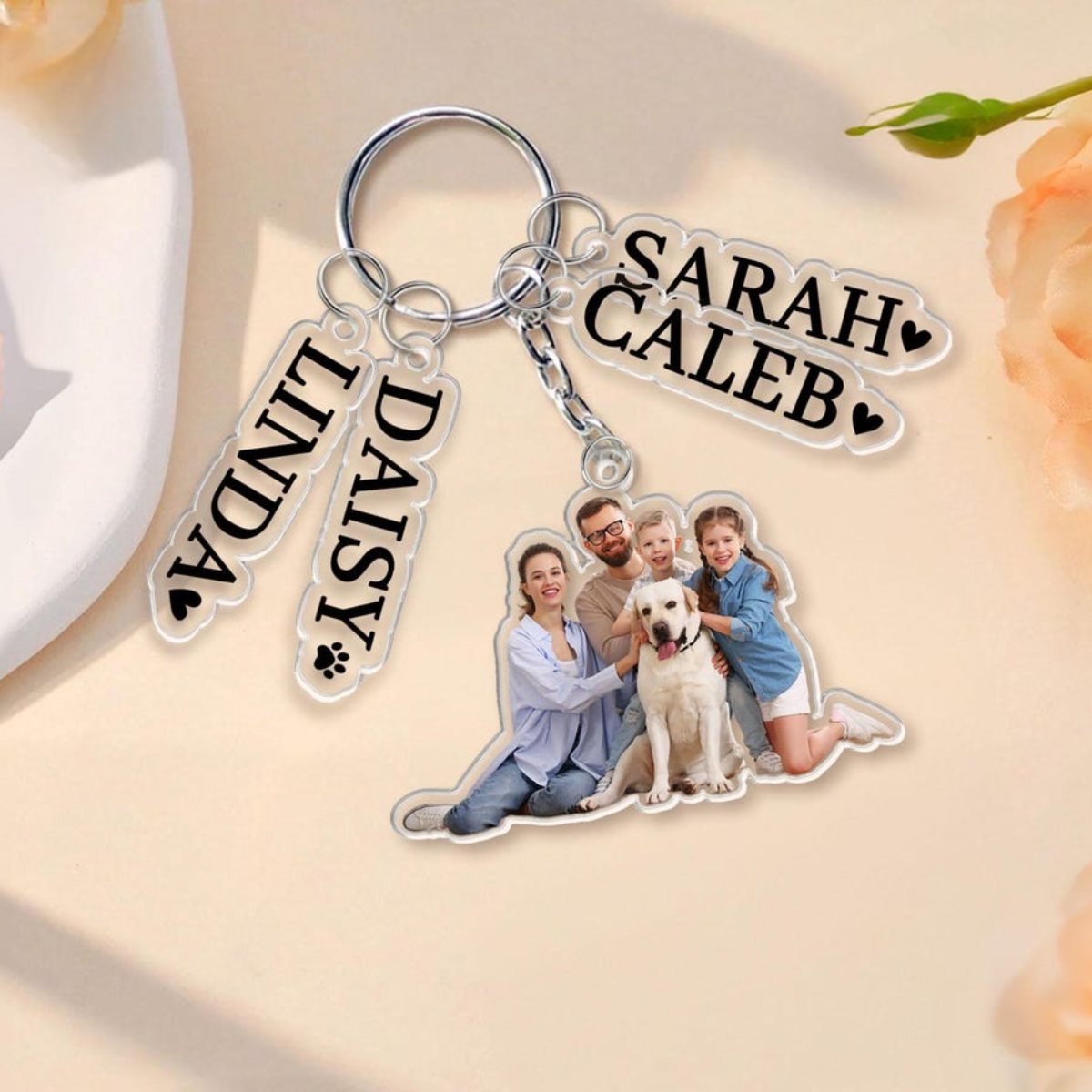 Custom Family Photo Keychain With Charm, Personalized Photo Keychain For Dad, Father's Day Gifts, Photo Keychain With Name, Gift For Husband