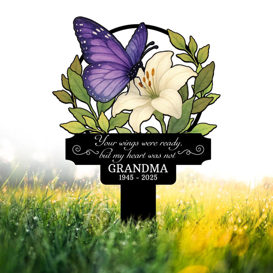Custom Butterfly Memorial Garden Stake Metal, Loss of Grandma, Mother's Day Bereavement Gift, Grandma Memorial Yard Stake, Nana's Blessings