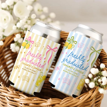Personalized Summer Vibe Graduation Can Cooler, Striped Graduate Can Cooler, Congrats College Graduate Party Favors, Graduation Party Favors