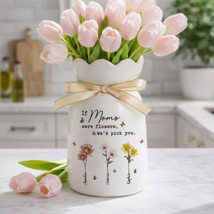 Personalized Mom Garden Ceramic Vase, Custom Birth Flower Vase for Mom, Grandma Garden Vase, Mother's Day Gift for Mom, Nana Gift