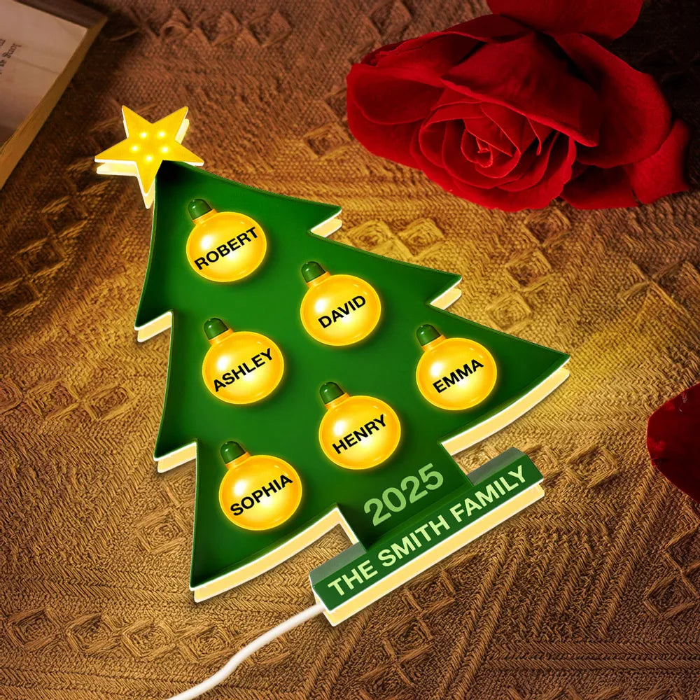 Family Christmas Tree With Light Bulbs - Personalized Light Box - Gift For Family, Christmas Home Decoration
