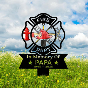 Custom Firefighter Memorial Stake, Custom Metal Grave Marker, Fireman Remembrance Sign, Sympathy Gift, Outdoor Yard Decor