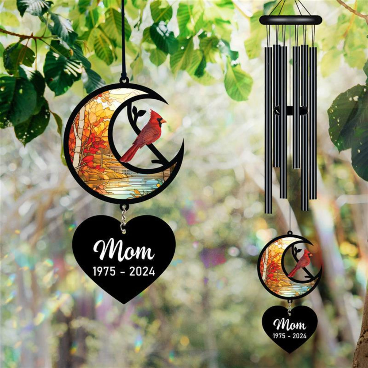 Personalized Memorial Wind Chime, Red Bird Wind Chime, Cardinal Bird Suncatcher Wind Chime, In Loving Memory, Family Gift, Love Family