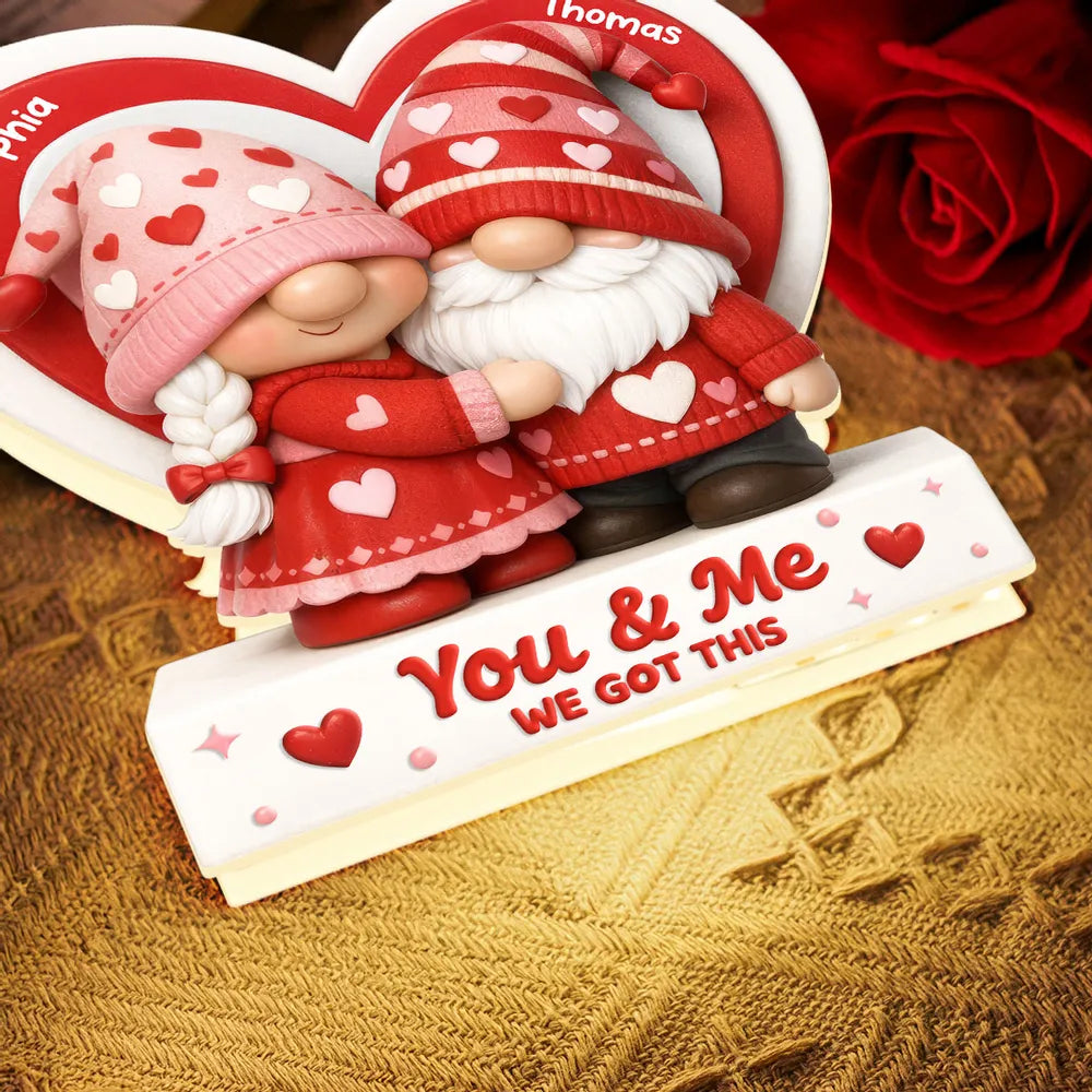 Eternal Love Gnome Couple - Personalized Acrylic Light Box - Valentine's Day Gift For Couple, For Him, For Her