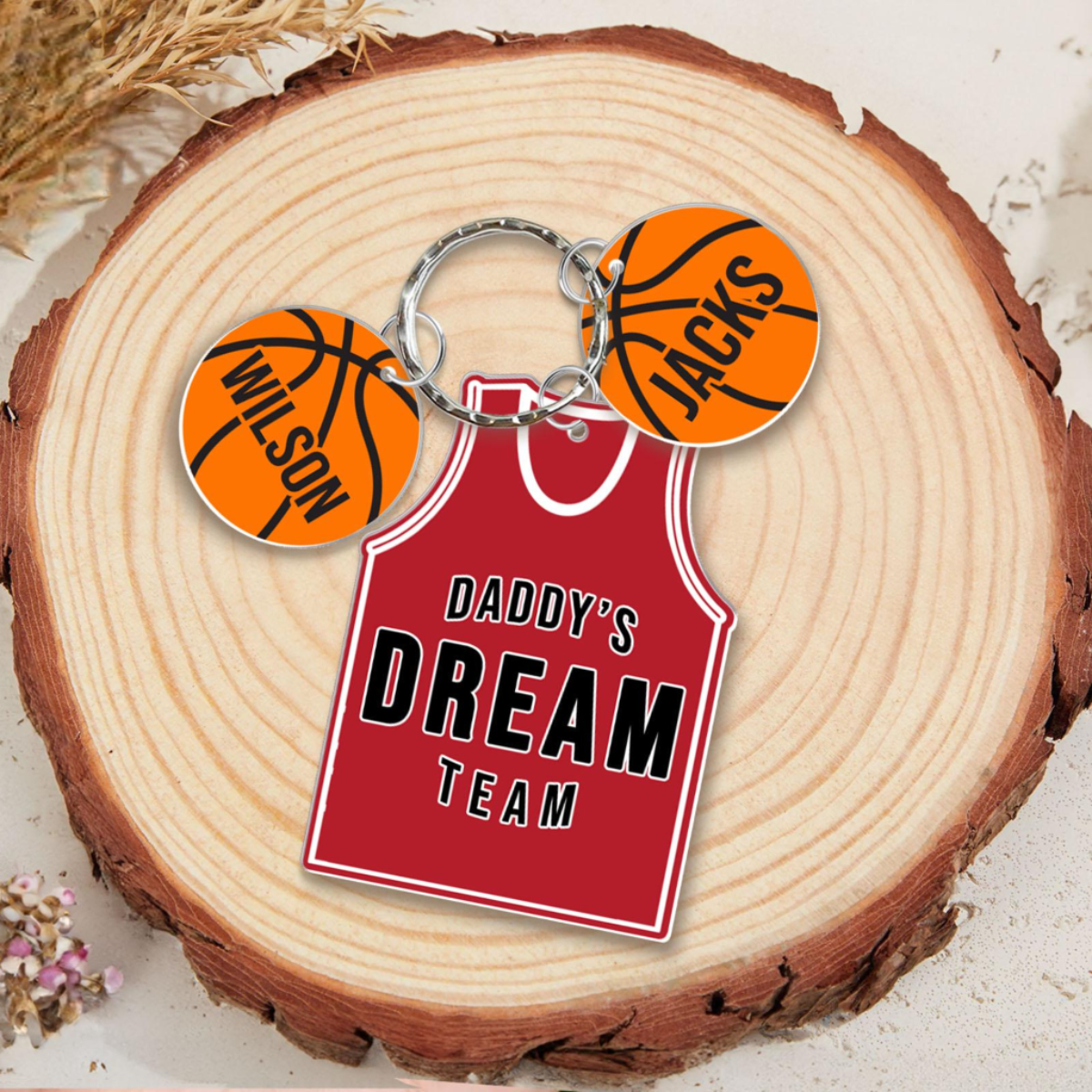 Daddy's Dream Team Keychain Gift, Basketball Dad Keyring, Personalized Father's Day Gift, Sport Dad Gift From Son Daugter, Gift For Husband