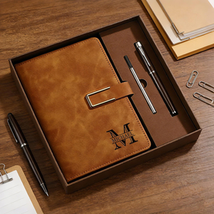 Custom Leather Journal Set with Pen, Personalized Notebook, Graduation Gift