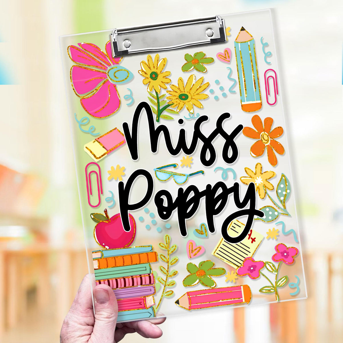 Personalized Teacher Appreciation Gift, Custom Boho Floral Teacher Clipboard, End Of Year Gift, Back To School Teacher School Supplies